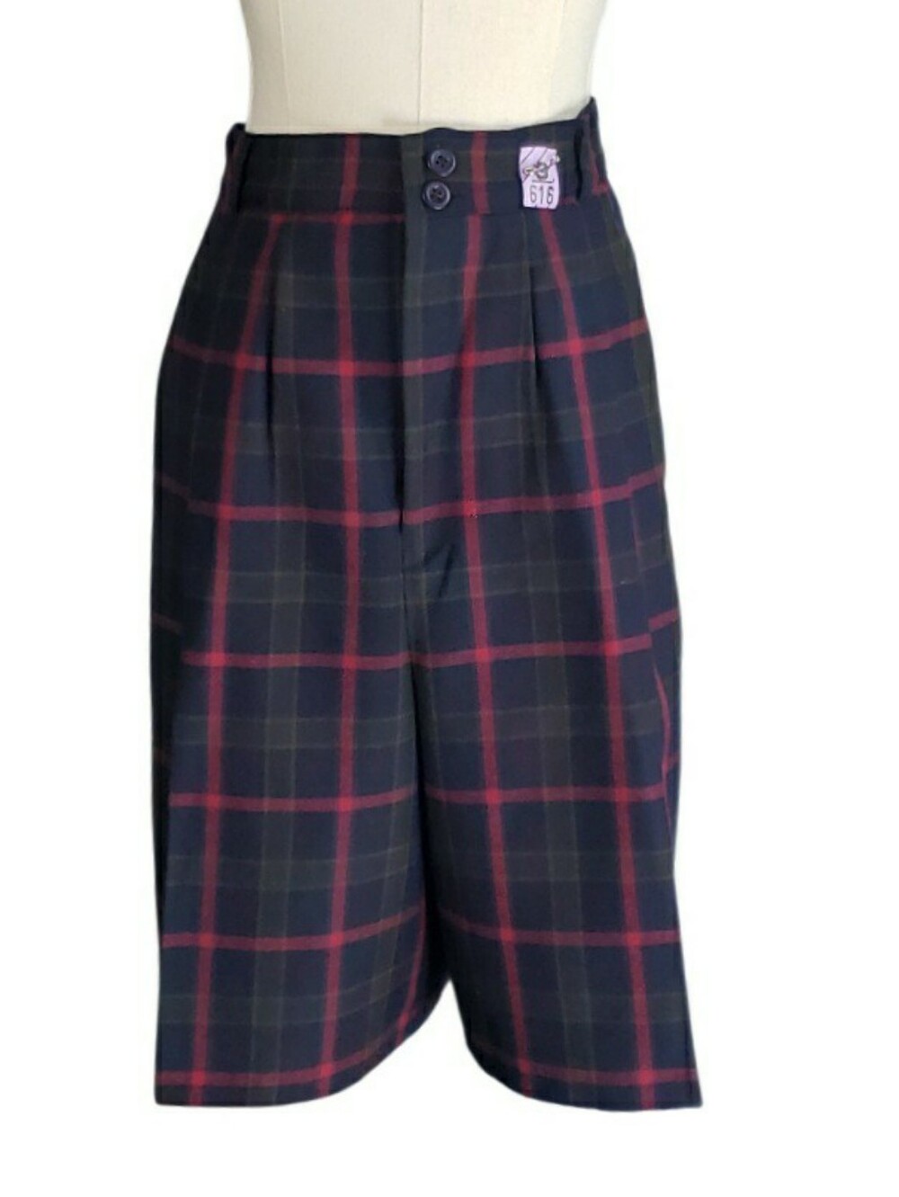 Vintage Donneybrook Navy Green Raspberry Plaid Womens Bwrmuda Shorts Preppy 12